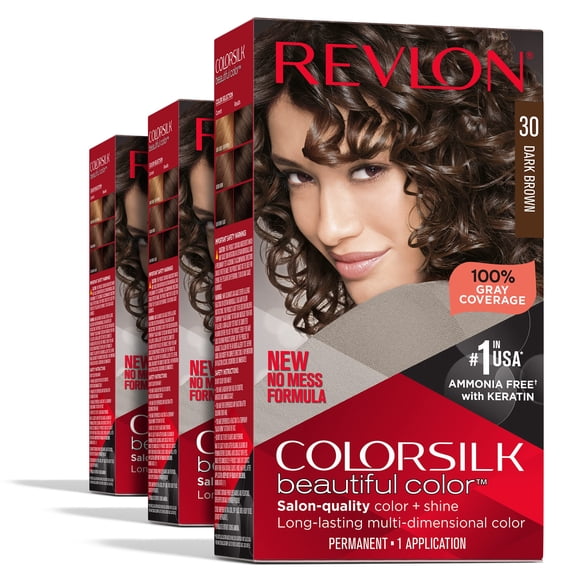 Tinte Permanente para Cabello Revlon Colorsilk Marrón 100% Gris Paquete de 3