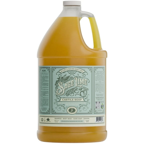Carolina Castile Soap Sage Lime Liquid Castile Soap - Organic Certified, 1 Gallon