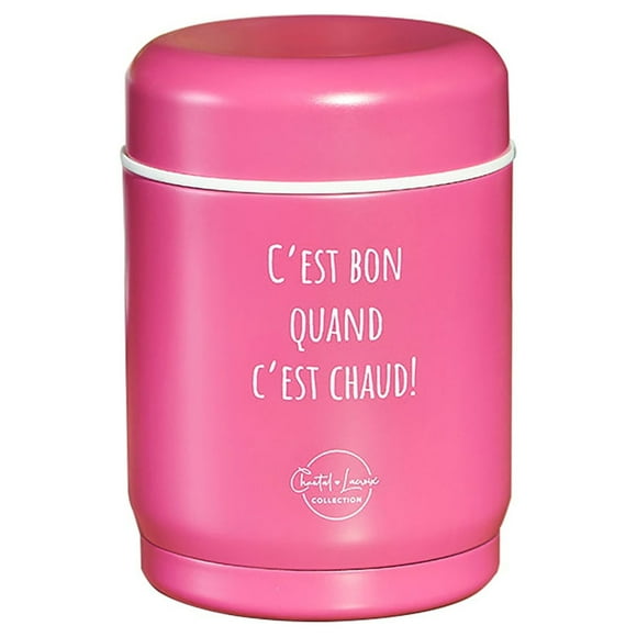 Chantal Lacroix - “C'est bon quand c'est chaud” Stainless Steel Thermos, 12oz Capacity, Pink