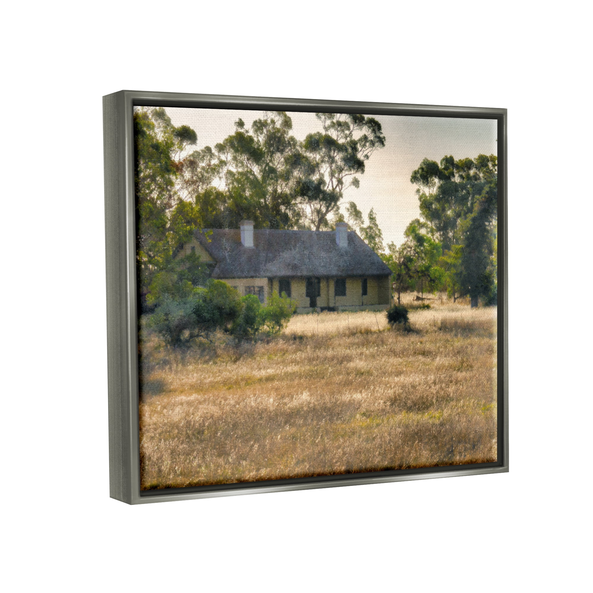 Stupell Industries Rural Cabin Grassy Landscape Landscape Photography Gray Floater Framed Art Print Wall Art