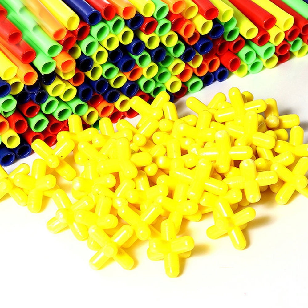 4D Space Straw Splicing Assembly Assembly Building Blocks For Children's Kindergarten To Build Creative Educational Toys, Random Color A1 Color 100 50 Straws + 50 Joints One