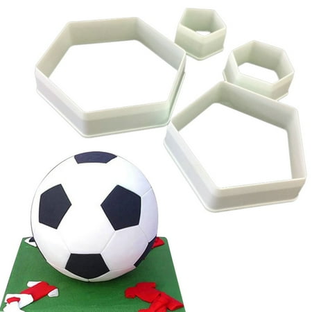 

SUPERHOMUSE 4Pcs Hexagon Cake Mold DIY Football Cookie Fondant Mousse Ring Baking Tool