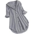 thumbnail image 1 of ZHAOCHENG Camisa de gran tamaño para mujer, elegante camisa de rayas con cuello en V, manga larga, rayas de gran tamaño, cuello vuelto, blusas con botones, blusas tipo túnica holgadas con dobladillo i, 1 of 2