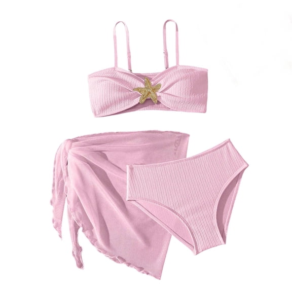 MEZZALL Summer Girls 3 Piece Swimwear Long Sleeve Rash Guard Swim Shirt With Bikini Bottom And Skirt For Sun Swimming Pool Beach Pool Beachwear