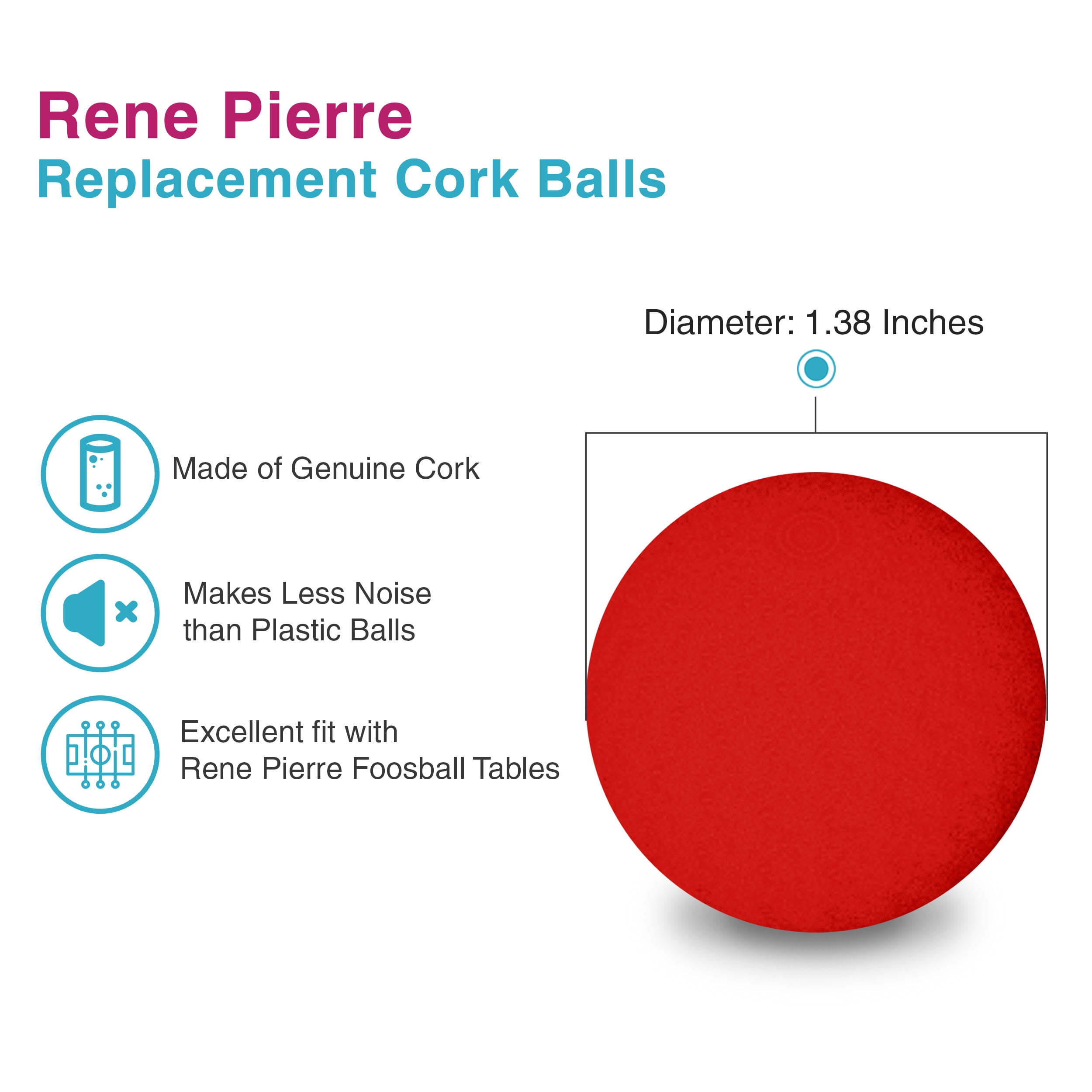 Orange Fluo Set of 6 René Pierre Foosball Table Cork Ball Replacement 