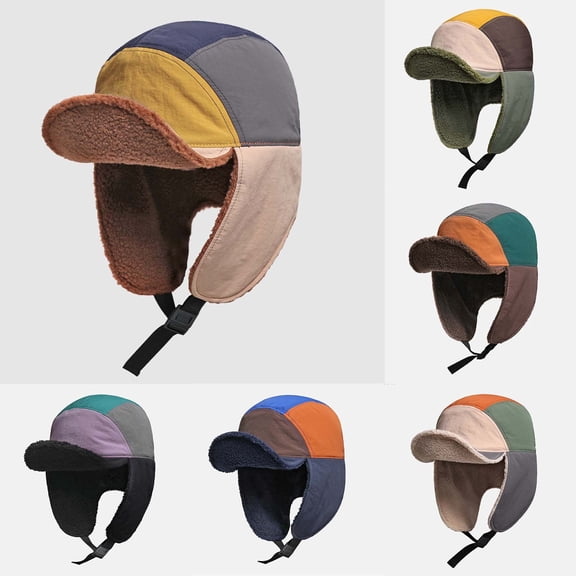 jobturf Trapper Hat for Men Thickened Warm Fleece Lined Baseball Cap with Earflaps Trendy Color Block Unisex Winter Hats for Cold Weather