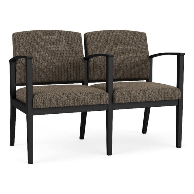 Pemberly Row Reception Waiting 2 Seat Tandem Seating in Black Steel & Brown