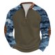 thumbnail image 2 of Blusas y camisas de manga larga con cuello redondo para hombre, talla grande, media cremallera, cuello redondo, estampado vintage de camuflaje, blusa de poliéster de manga larga para hombre, 2 of 4