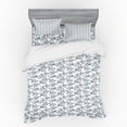 thumbnail image 2 of Fish Duvet Cover Set, Cartoon Style Outline Drawings of Underwater Element with Stripes, Bedding Set with Shams and Fitted Sheet, 3 Sizes, by Ambesonne, 2 of 3