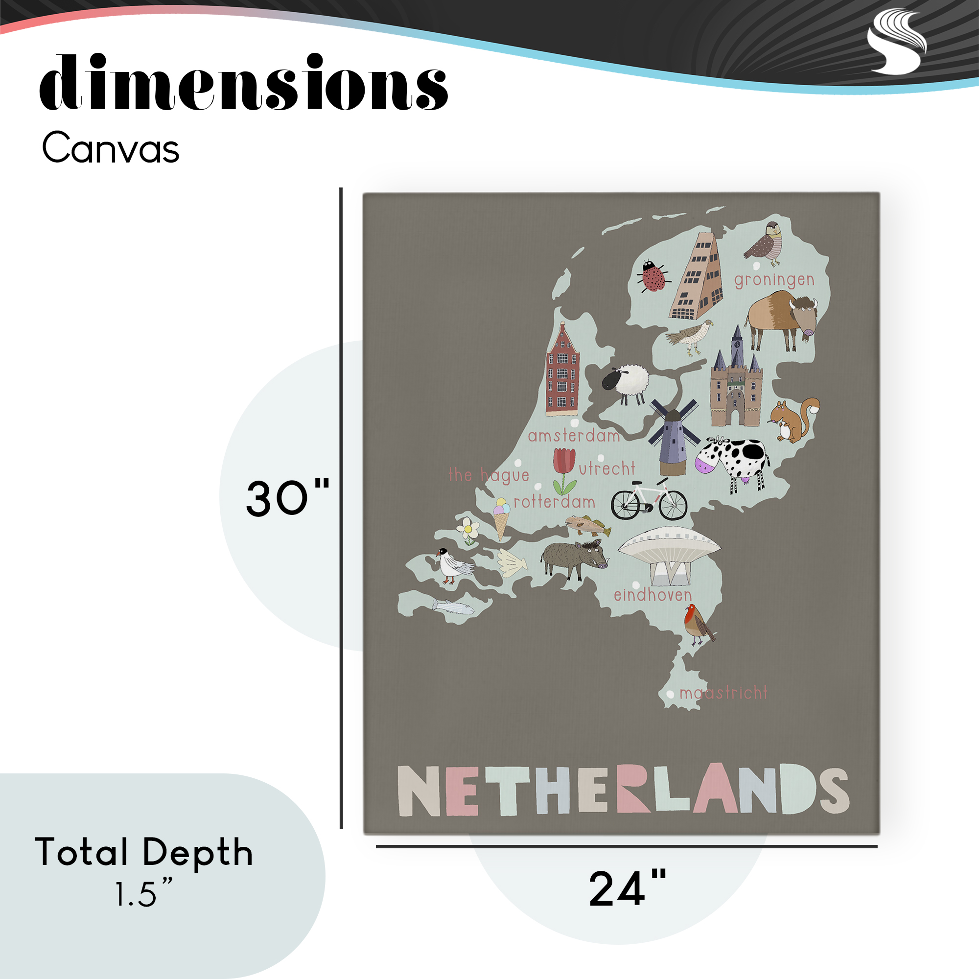Kid's Map of Netherlands Canvas Wall Art, design by Carla Daly