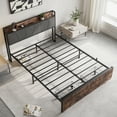 thumbnail image 5 of Queen Size Metal Platform Bed with 2 Drawers, Storage Upholstered Headboard and Charging Station, Noiseless, No Box Spring Needed, Brown, 5 of 7