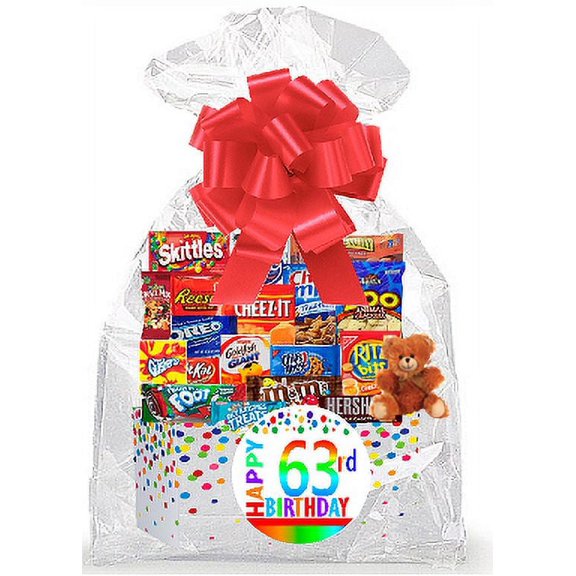 CakeSupplyShop Item#063BSG Happy 63rd Birthday Rainbow Thinking Of You Cookies, Candy & More Care Package Snack Gift Box Bundle Set - Ships FAST!