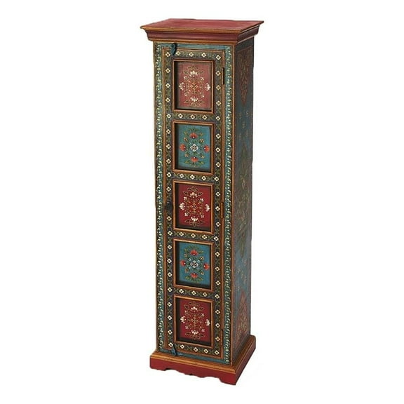Beaumont Lane Boho Chic Traditional Wood Hand Painted Cabinet in Multi-Color