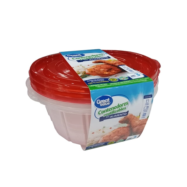 Contenedores para alimentos Great Value reutilizables redondo 1.5 l 3 piezas