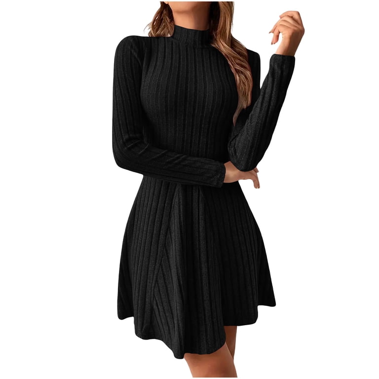black sweater dress near me Toasty Times Black Long Sleeve Two-Piece Sweater Dress