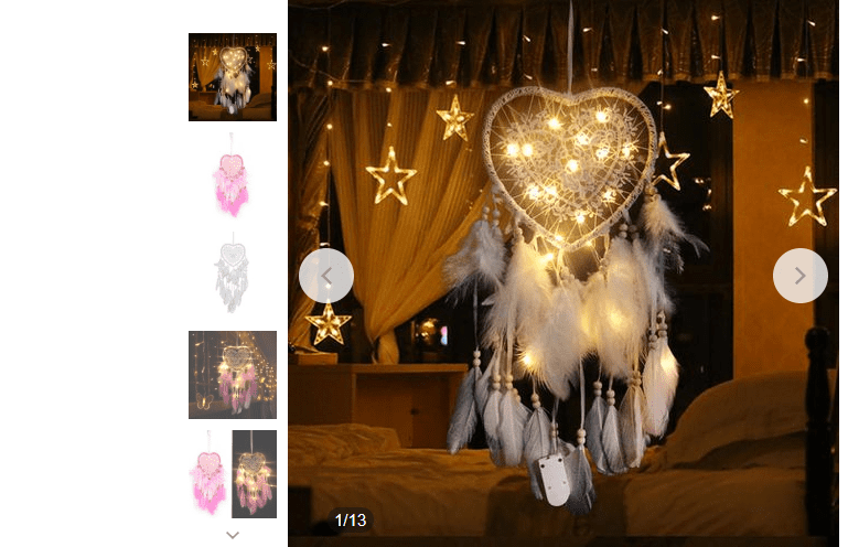 Dream Catcher WITH LED Heart Feathers Handmade Night Light Wall Hanging Decor 