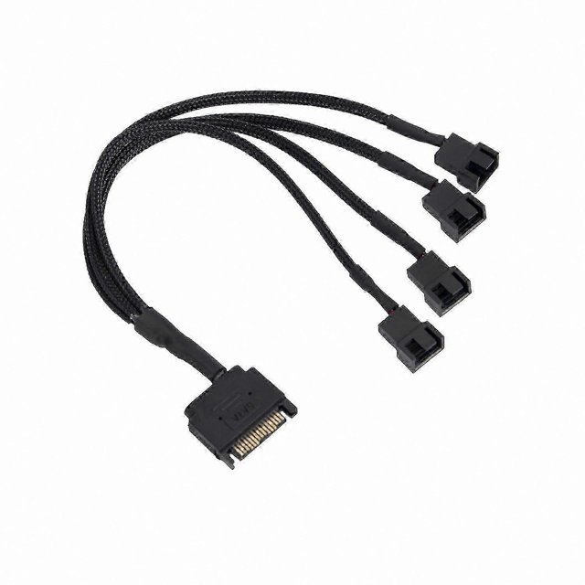 4 Port 12V Fan Power Adapter Cable, 15 Pin SATA to 4 x 3/4 Pin Connector for PC Case Cooling System