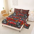 thumbnail image 2 of Castle Fairy Cartoon Fire Truck Print Queen Sheet Sets 4 Pieces for Teens, Firefighter Seamless Bed Set for Kids Bedroom, Red Gray, 2 of 6