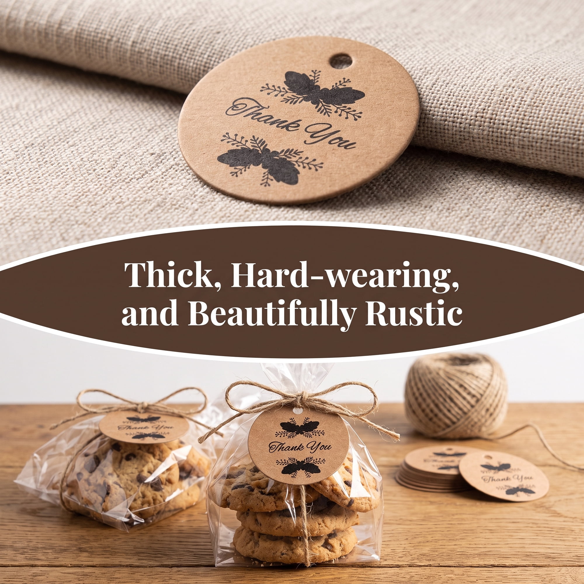 Unique Bargains Round Circle Gift Tags with Natural Twine 1.2" x 1.2" Butterfly Pattern