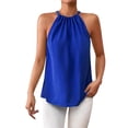 thumbnail image 2 of Tank Tops for Women under $5 Sleeveless Hanging Neck Solid Color Shirt Blue M, 2 of 4