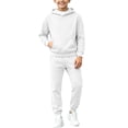 thumbnail image 6 of Spazoro Boys Sweatshirt Jogger Set with Kangaroo Pockets, Elastic Waist Long Sleeve Regular Fit Hooded Neck Solid Color Warm Fleece Lined Active Outfits for Kids White Size 13-14, 6 of 7