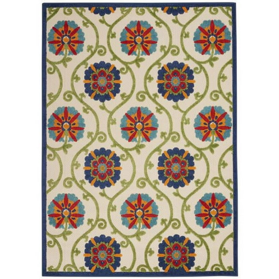 HomeRoots  10 x 13 ft. Blue Floral Non Skid Indoor & Outdoor Rectangle Area Rug - Blue