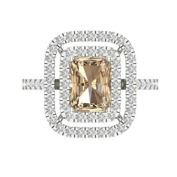 Halo Engagement Ring for Women - 2.62ct Yellow Moissanite in 18K White Gold Promise Ring