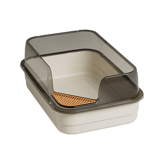 White Semi-Enclosed High-Sided Cat Litter Box With Splash Guard, Large Kitty Litter Pan With Shovel, Anti-Splash Design For Indoor Cats, Easy Clean Pet Litter Tray