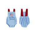 thumbnail image 2 of BemeyourBBs Newborn Baby Girl Boy 4th of July Outfit God Bless America Baby Clothes Patriot Independent Day Summer Bubble Romper Overalls Sleeveless Embroidery Letters Flag Bodysuit Jumpsuit Overalls, 2 of 9
