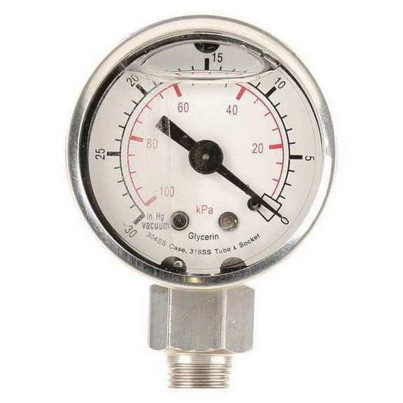 Pressure Gauge, 0 to 400 psi, 1/4 in MNPT, Stainless Steel, Silver(4CFH8)