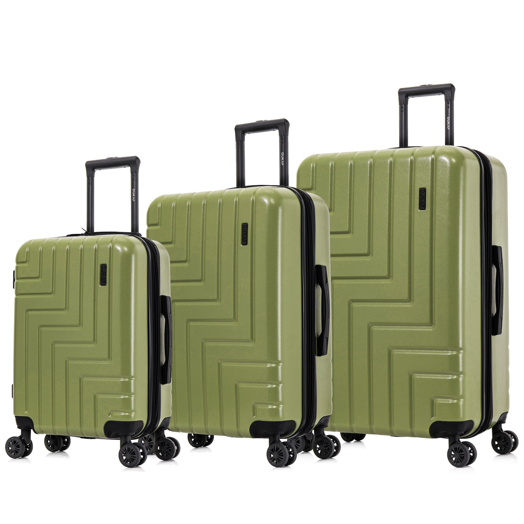 DUKAP ZAHAV 3-Piece Hardside Luggage Sets with Spinner Wheels, Handle and Trolley, (20"/24"/28"), Green