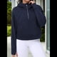 thumbnail image 5 of Sudadera con Capucha para Mujer, de Larga, Corta, con Media Cremallera y Bolsillos con Orificio para el Pulgar. Azul Marino M, 5 of 6