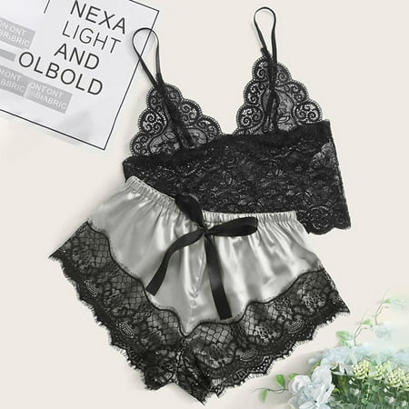 

Yubatuo Lingerie for Women New Sexy Fashion Lace Lingerie Silk Underwear Sleepwear Pajamas Satin