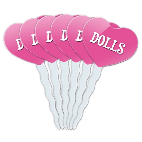 Dolls Heart Love Cupcake Picks Toppers - Set of 6