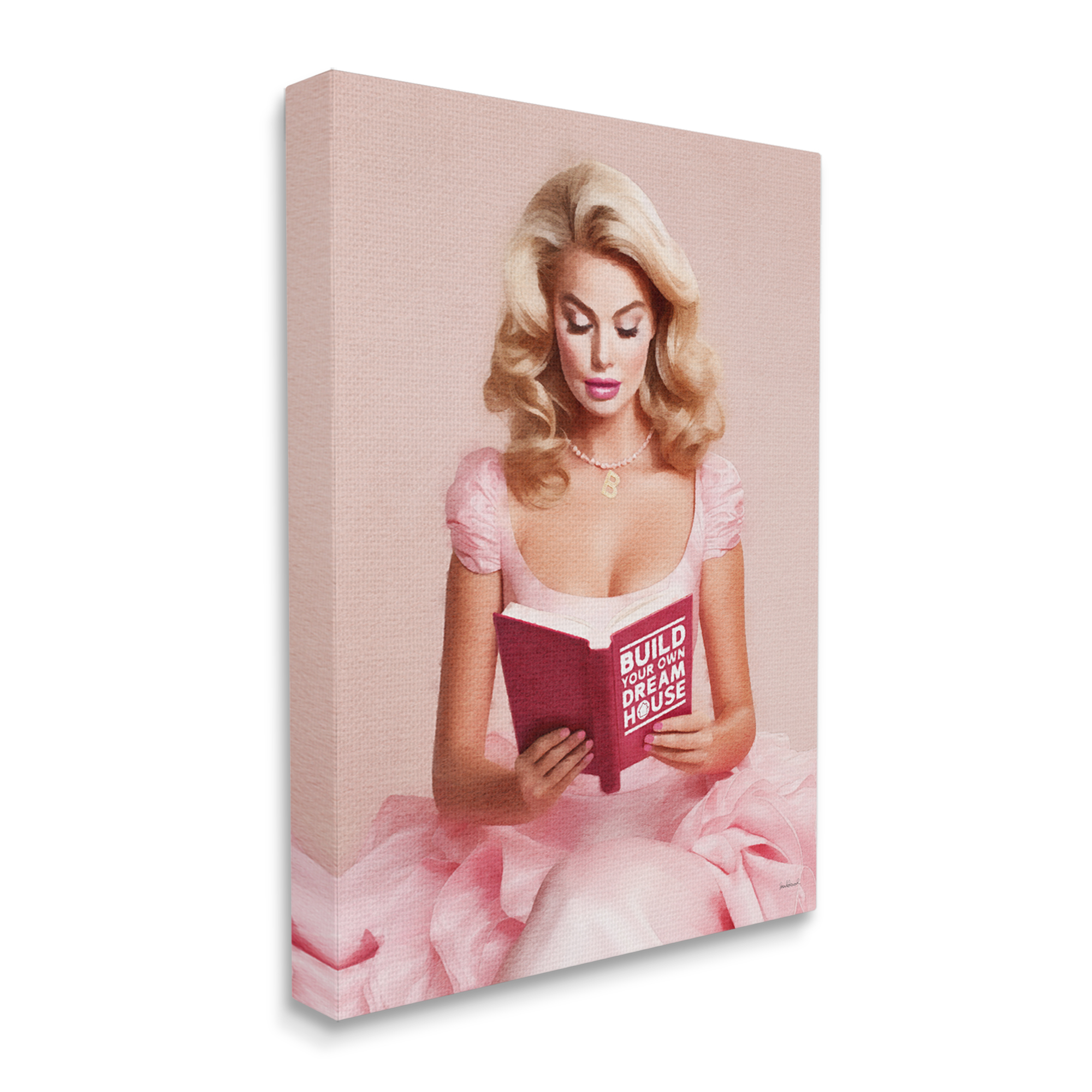Stupell Industries Girl in Pink Reading Literature & Flim Painting Gallery Wrapped Canvas Art Print Wall Art, 16 x 20