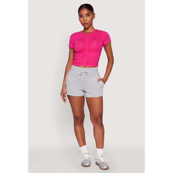 Women's Ruched Crew Neck Cropped Tee