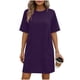 thumbnail image 3 of TaTaai Women's Solid Color Round Neck Short Sleeve Dress with Pockets Casual Fashion Comfortable Stretchy Fabric Midi Dress Soft Breathable for Spring Summer Daily Casual Wear Gift, 3 of 6