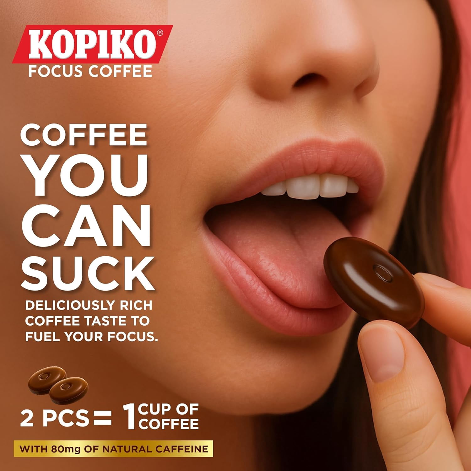 Kopiko Focus Coffee Candy – Sugar-Free, Caffeinated Hard Candy for Energy & Mental Focus – 12 Candy Pack