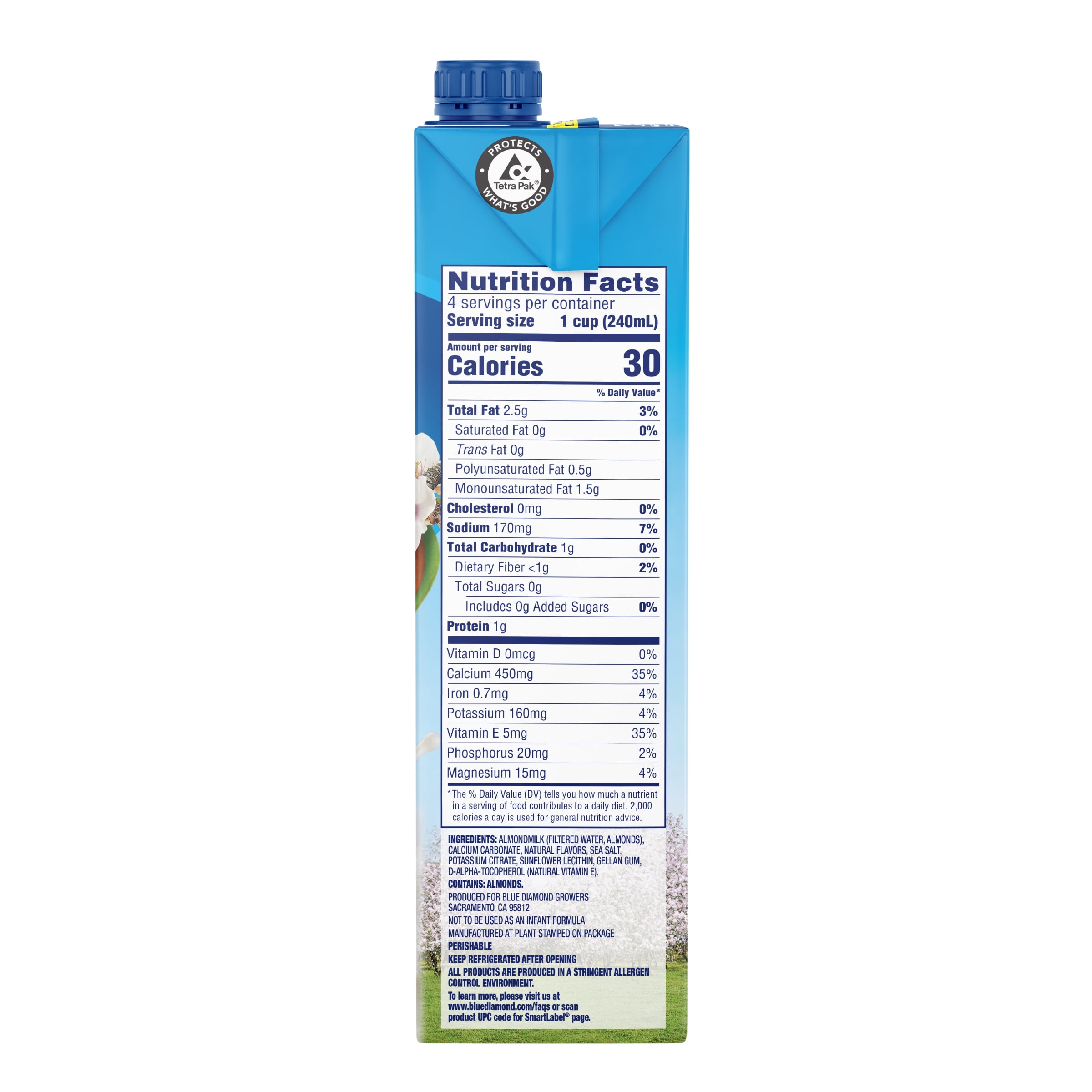 (4 pack) Almond Breeze Shelf-Stable Unsweetened Vanilla Dairy-Free Almondmilk, 32 oz