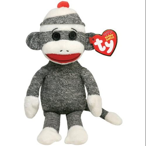 TY SOCKS the GRAY SOCK MONKEY BEANIE BABY MINT with MINT TAGS 