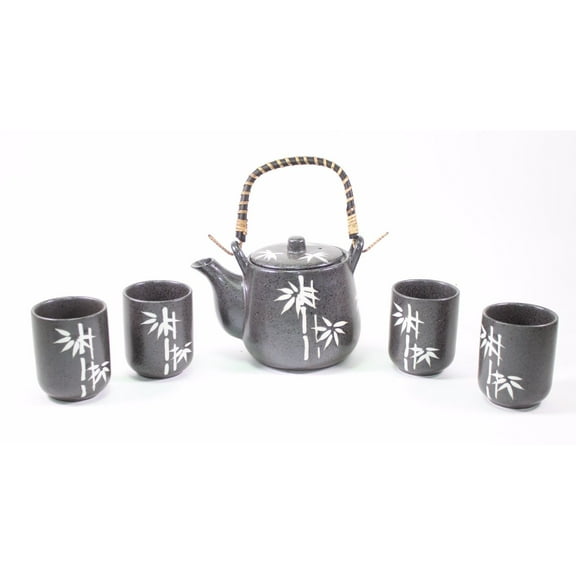 6" Black Bamboo Rattan Japanese Ceramic Tetsubin Teapot Teacups Infuser Tea Set F15656