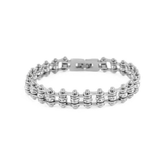 Heavy Metal Women's April Clear Crystals Motorcycle Bike Chain Bracelet (6.75)