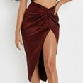 thumbnail image 2 of VSSSJ Silk Skirts for Women Twist Front High Waist Sexy Side Split Satin Skirts Party Cocktail Casual Swing Solid Color Elegant A-Line Skirts Wine XL, 2 of 5