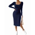 thumbnail image 3 of Women'S Autumn Dress 2 Long Sleeve Square Neck Knit Midi Beach Resort Dress Slit Slim Maxi Dress Royal Blue XL, 3 of 7
