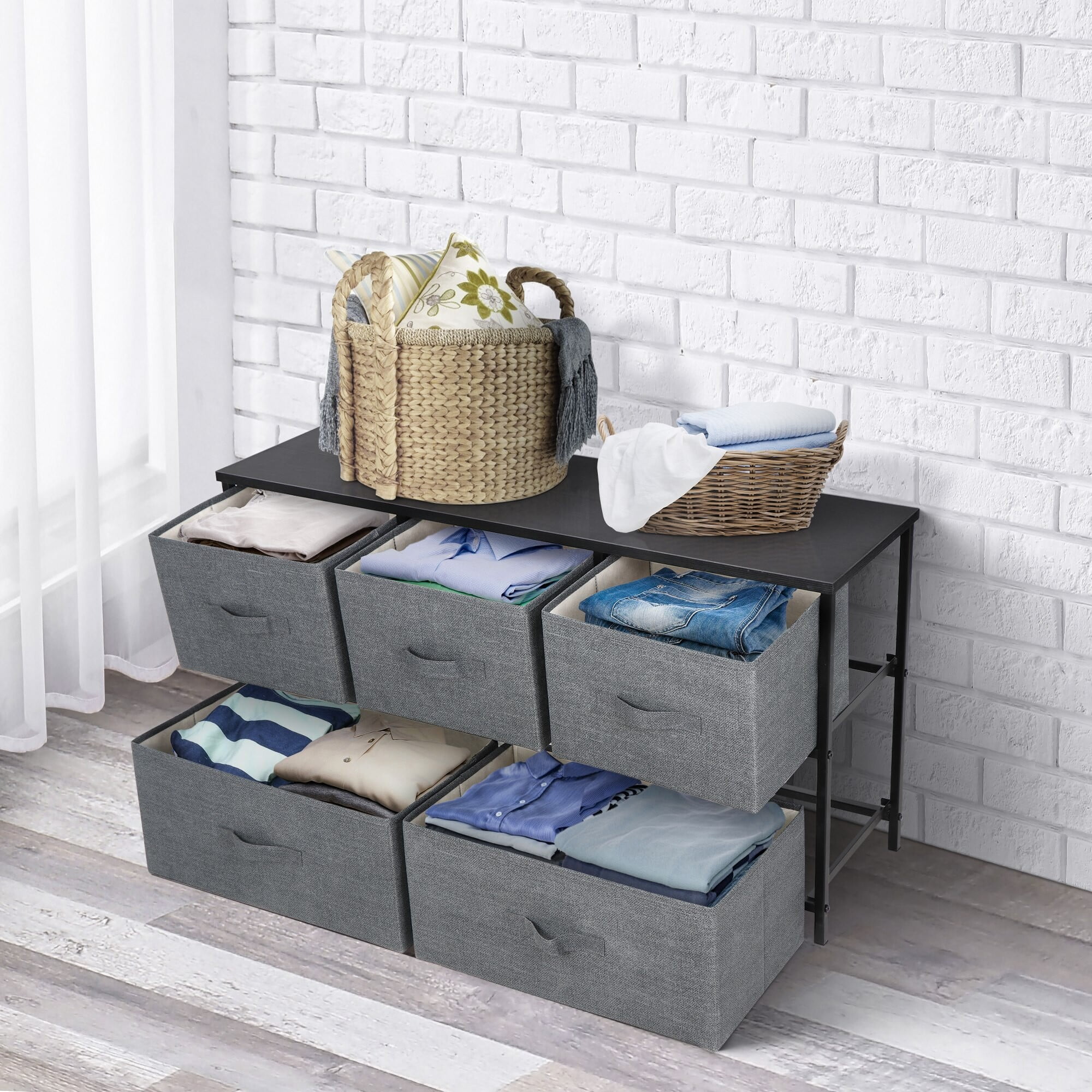SuperDeal Simple 5 Drawers Dresser Chest of Drawers MDF Gray