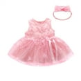 thumbnail image 2 of Huowey Baby Girls Tutu Dress Lace Flower Embroidery Solid Color Sleeveless A-Line Round Neck Cute Bow Mesh Tulle Dresses With Headband Set Summer Elegant Clothes Outfits,Pink,9-12 Months, 2 of 2