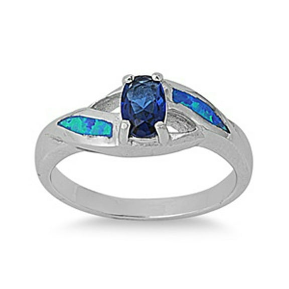 CHOOSE YOUR COLOR Blue Simulated Sapphire Criss Cross Ring Sterling Silver Band CZ Female Size 5