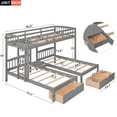 thumbnail image 4 of Churanty 3 Twin Triple Bunk Beds with Storage Drawers, Twin Over 2 Twin Bunk Bed Frame with Guardrails and Ladder for Kids Boys Girls Teens Adults, 4 of 11