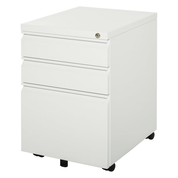 Vinsetto Armoire de Classement à 3 Tiroirs en Acier avec Serrure et Roues