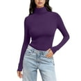 thumbnail image 2 of Women's Mock Turtle Neck Tops Slim Fitted Tops Thermal Underwear Tops Tight Tops Basic Tee Thermal Layering Tops Active Layer Shirts Turtleneck Shirt Lightweight Pullover Tees T-Shirts Dark Purple L, 2 of 7